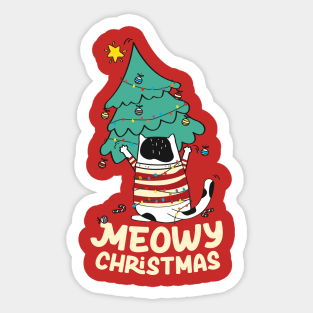 Funny Meowy Christmas Tuxedo Cat Xmas Tree Sticker